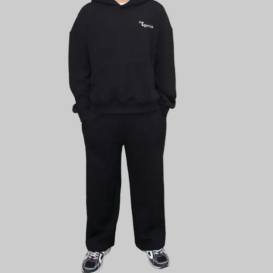 KNITTED BLACK HOODIE SET