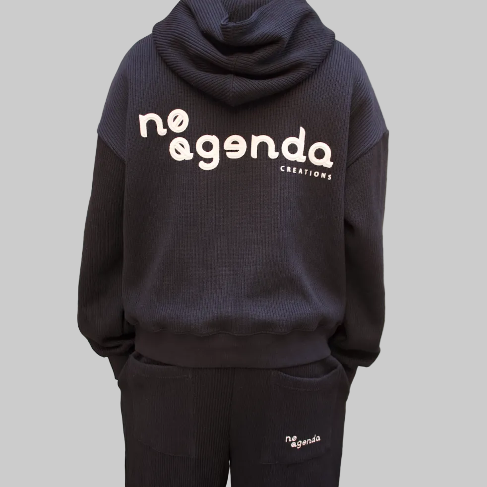 KNITTED BLACK HOODIE SET