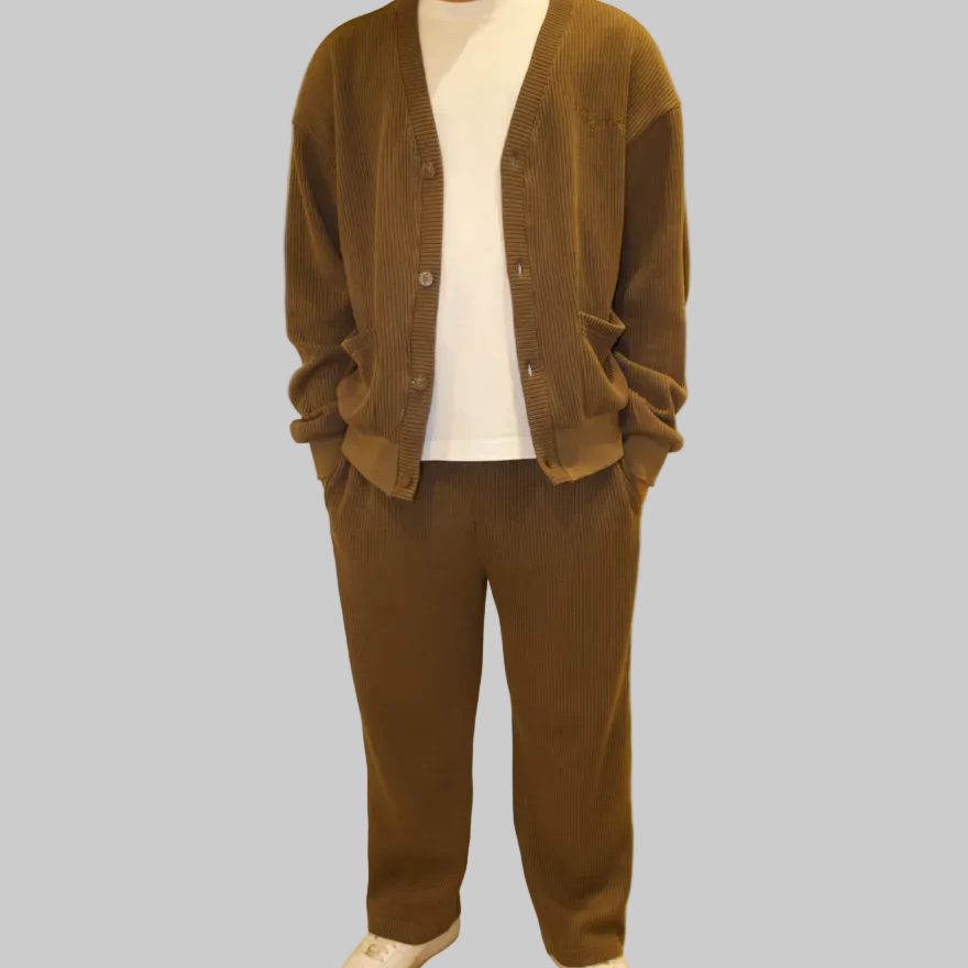 KNITTED BROWN CARDIGAN SET