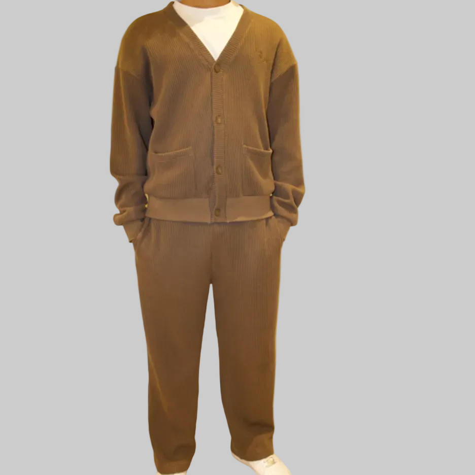 KNITTED BROWN CARDIGAN SET