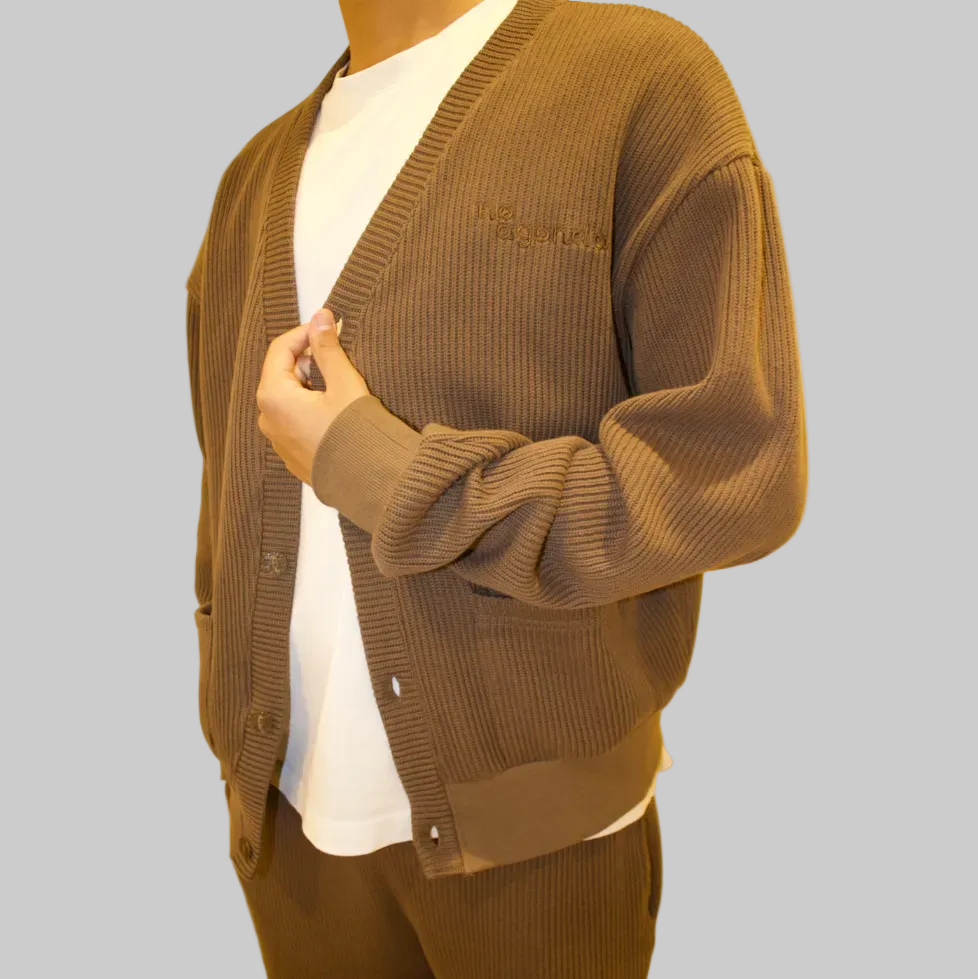 KNITTED BROWN CARDIGAN SET