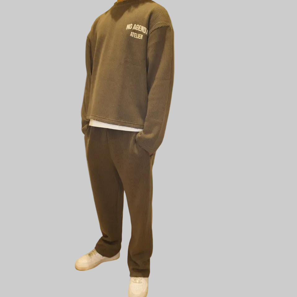 DISTRESSSED KNITTED GREY SWEATER SET