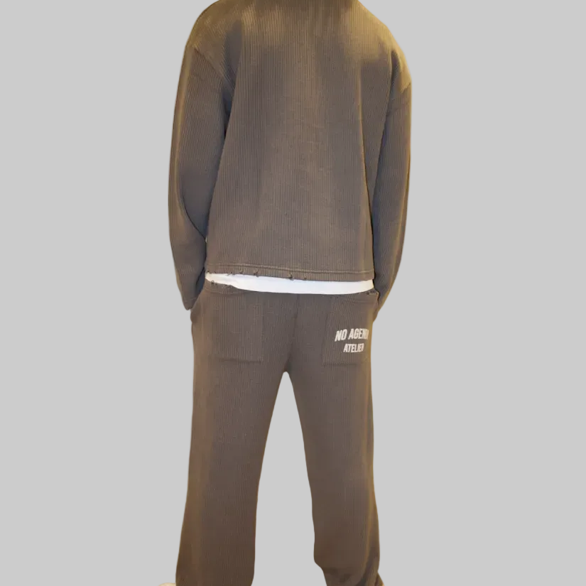 DISTRESSSED KNITTED GREY SWEATER SET