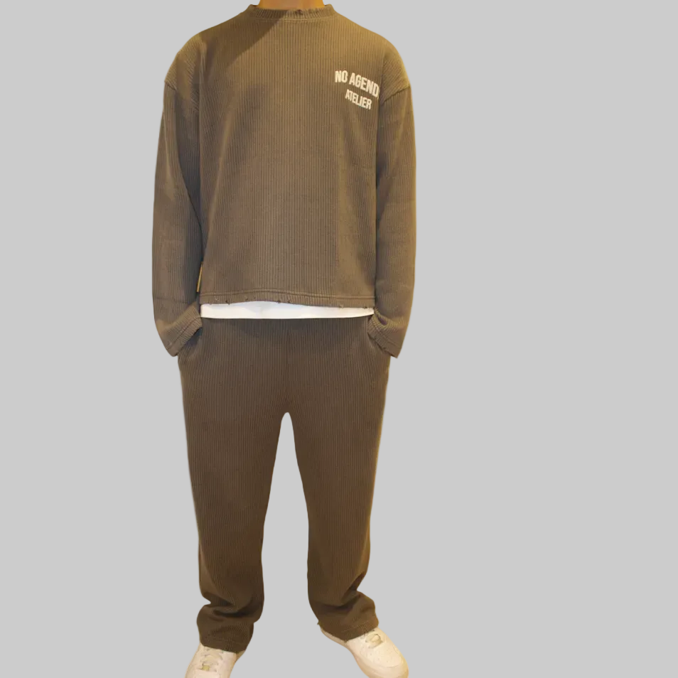 DISTRESSSED KNITTED GREY SWEATER SET